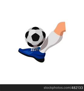 Leg kicks the ball cartoon icon isolated on a white background. Leg kicks the ball cartoon icon