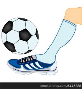 Leg of the soccer player with ball. Leg of the soccer player with ball on white background