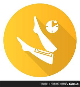 Leg waxing orange flat design long shadow glyph icon. Shin hair removal procedure step. Applying natural cold wax strip, waiting process. Professional beauty treatment. Vector silhouette illustration