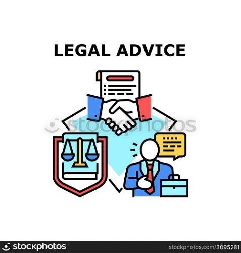 Legal Advice Vector Icon Concept. Legal Advice Of Lawyer Or Notary Worker, Client Signing Contract With Professional Notarial Company Employee Or Advocate. Law Protection Business Color Illustration. Legal Advice Vector Concept Color Illustration