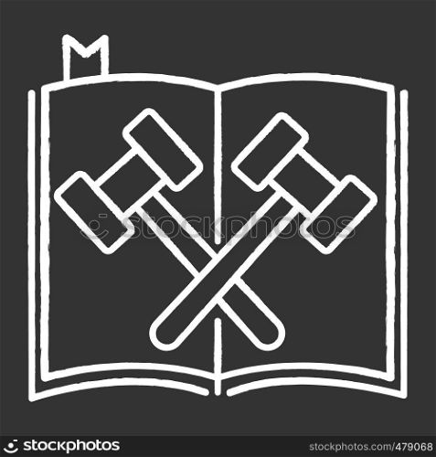 Legal code chalk white icon on black background. Court statute. Federal regulations, enactments. Law enforcement. Legislation. Law book. System of rules. Isolated vector chalkboard illustration