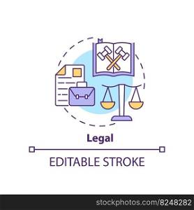 Legal concept icon. Law regulation system. Customer protection. PESTLE analysis abstract idea thin line illustration. Isolated outline drawing. Editable stroke. Arial, Myriad Pro-Bold fonts used. Legal concept icon