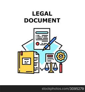 Legal Document Vector Icon Concept. Legal Document Creation And Signing In Notary Firm, Documentation Work And Advising. Legal Paperwork And Support Lawyer Occupation Color Illustration. Legal Document Vector Concept Color Illustration