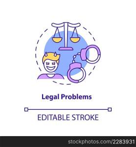 Legal problems concept icon. Law breaking. Effects of conduct disorder abstract idea thin line illustration. Isolated outline drawing. Editable stroke. Arial, Myriad Pro-Bold fonts used. Legal problems concept icon