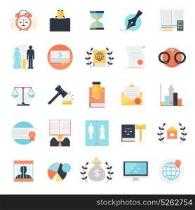 Legal Profession Icons Collection. Law icon set of twenty five flat isolated colorful image compositions with conceptual legal profession signs vector illustration