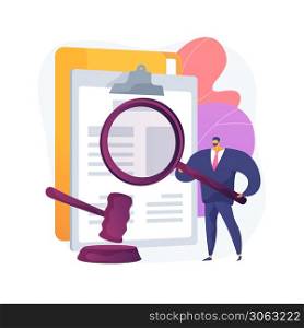 Legal research abstract concept vector illustration. Legal precedent, decision making, data collection, judge decision, statutes and regulations, jurisprudence, law dictionary abstract metaphor.. Legal research abstract concept vector illustration.