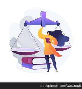 Legal services expert. Law education, justice and equality, professional lawsuits guidance. Lawyer, legal advisor consulting on disputable issues. Vector isolated concept metaphor illustration. Legal services vector concept metaphor