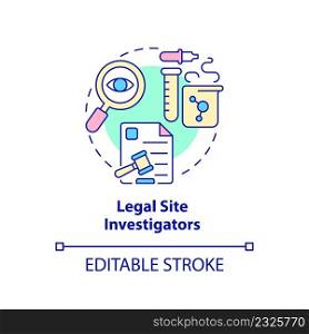 Legal site investigators concept icon. Medical test. Safety of clinical trials abstract idea thin line illustration. Isolated outline drawing. Editable stroke. Arial, Myriad Pro-Bold fonts used. Legal site investigators concept icon