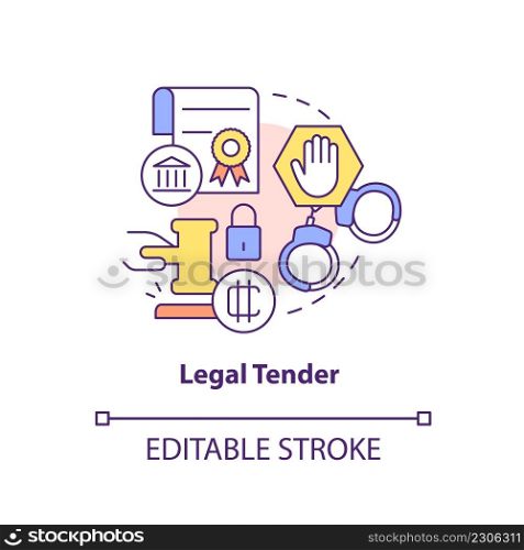 Legal tender concept icon. Crypto-currency shortcoming in nearest future abstract idea thin line illustration. Isolated outline drawing. Editable stroke. Arial, Myriad Pro-Bold fonts used. Legal tender concept icon