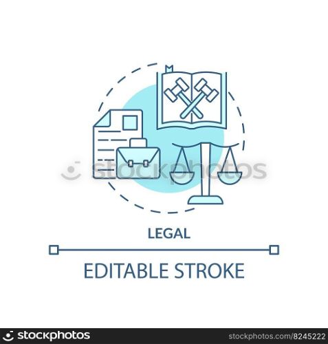 Legal turquoise concept icon. Law regulation. Customer protection. PESTLE analysis abstract idea thin line illustration. Isolated outline drawing. Editable stroke. Arial, Myriad Pro-Bold fonts used. Legal turquoise concept icon