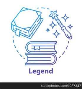 Legend blue gradient concept icon. Storytelling idea thin line illustration. Fables, fiction, myths with magic literature elements. Fairy tales, fantasy books. Vector isolated outline drawing