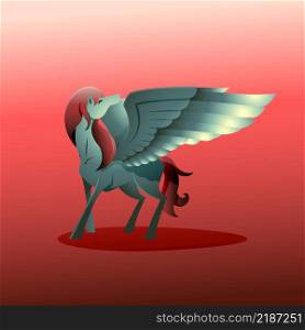Legend Pegasus Winged Horse Spread Wings Look Back Fantasy Creature Cartoon