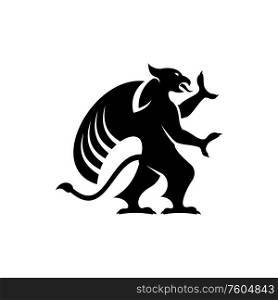 Legendary griffon isolated winged lion. Vector griffin silhouette, mythical creature, wings of eagle. Griffin silhouette isolated. Vector black gryphon