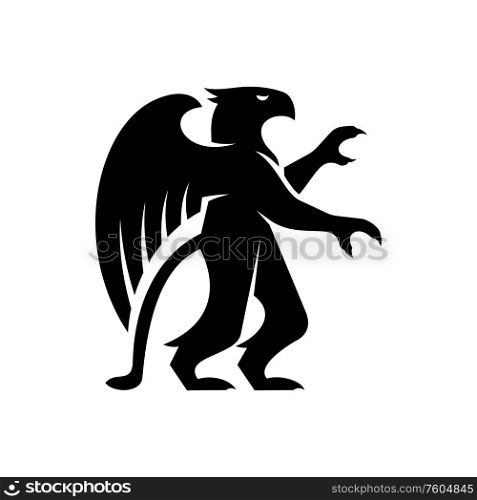 Legendary griffon isolated winged lion. Vector griffin with body of line and eagle head and wings. Griffin silhouette isolated half lion and eagle