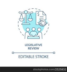 Legislative review turquoise concept icon. Public hearings. Budgeting process abstract idea thin line illustration. Isolated outline drawing. Editable stroke. Arial, Myriad Pro-Bold fonts used. Legislative review turquoise concept icon