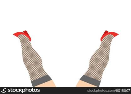 Legs in stockings prostitutes. Two feet of woman. Red shoes on feet of girl whore.&#xA;