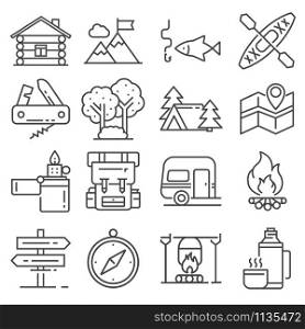 Leisure and outdoor recreation activities icon set.. Line Leisure and outdoor recreation activities icon set