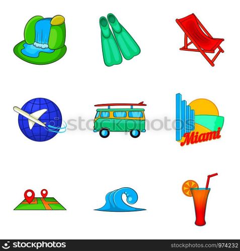 Leisure time icons set. Cartoon set of 9 leisure time vector icons for web isolated on white background. Leisure time icons set, cartoon style