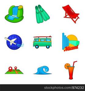 Leisure time icons set. Cartoon set of 9 leisure time vector icons for web isolated on white background. Leisure time icons set, cartoon style