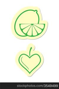 Lemon and Leaf Icons on White Background