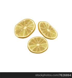 Lemon dried fruits, dry food snacks and fruit sweets, vector isolated icon. Dried lemon slices, culinary and sweet dessert fruity ingredient, natural organic food snacks. Lemon dried fruits, dry food snack, fruit sweets