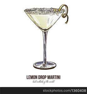 Lemon Drop Martini, vector illustration, hand drawn colored sketch