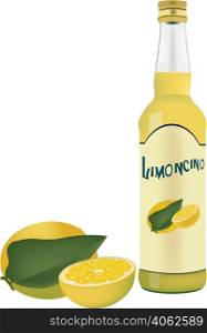 lemon flavored liqueur limoncello with lemon. lemon flavored liqueur limoncello with lemon-