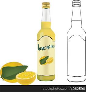 lemon flavored liqueur limoncello with lemon. lemon flavored liqueur limoncello with lemon-