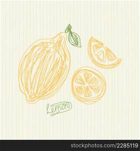 Lemon fruit. Hand drawn vector illustration. Pen or marker doodle sketch. Lemon fruit. Hand drawn vector illustration. Pen or marker doodle sketch.