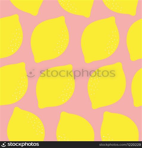 Lemon fruit print, summer citrus food background. Vector doodle seamless pattern.