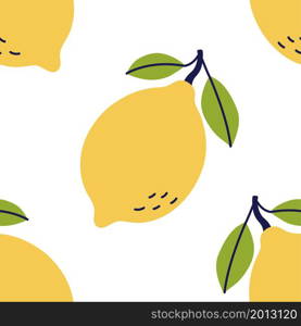 Lemon fruit seamless pattern. Hand drawn vector illustration. Exotic food. Yellow citrus with leaves.. Lemon fruit seamless pattern. Hand drawn vector illustration. Exotic food. Yellow citrus with leaves