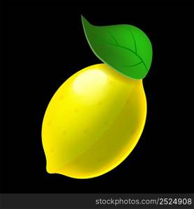 Lemon fruit whole sour fresh, yellow peel. Vector illustration machine slot icon cartoon realistic style. Lemon fruit whole sour fresh, yellow peel. Vector illustration machine slot icon cartoon