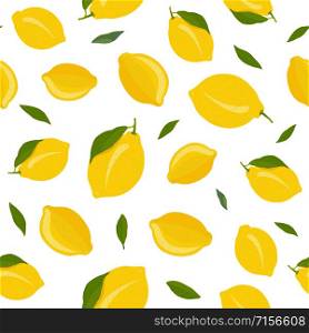 Lemon fruits seamless pattern with leaves on white background. citrus fruits vector illustration.