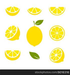 Lemon fruits slices set. Citrus collection. Vector illustration isolated on white.. Lemon fruits slices set.