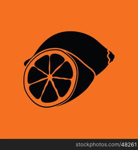 Lemon icon. Orange background with black. Vector illustration.