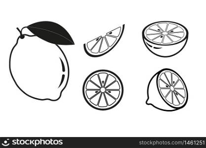 Lemon icons set. Simple design. Line vector. Isolate on white background.