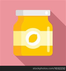 Lemon jam jar icon. Flat illustration of lemon jam jar vector icon for web design. Lemon jam jar icon, flat style