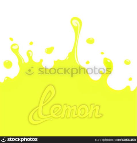 Lemon juice splash. Bright lemon splash juice with calligraphy title. Art design elements