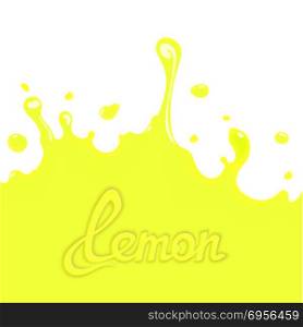 Lemon juice splash. Bright lemon splash juice with calligraphy title. Art design elements