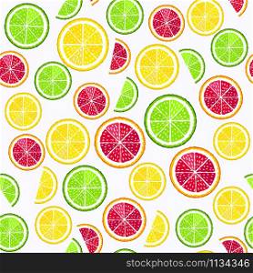 Lemon, lime and blood orange slices on the white background vector seamless pattern