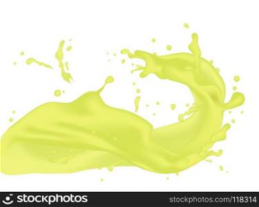 Lemon Lime Juice splash 3d illustration. Cream pouring wave yogurt packaging template. Realistic organic  product. Vector EPS10.