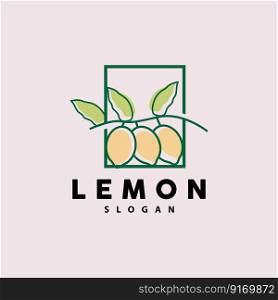 Lemon Logo, Luxurious Elegant Minimalist Design, Lemon Fresh Fruit Vector For Juice, Illustration Template Icon