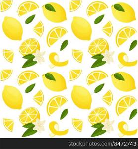 Lemon pattern. Seamless print of exotic tropical citrus fruit, zest and slices. Vector texture tropical fruit images lemon. Lemon pattern. Seamless print of exotic tropical citrus fruit, zest and slices. Vector texture