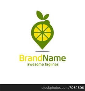 lemon pin logo concept, lemon place and leaf logo, lemon finding place logo, fresh pin logo,fruit place logo concept