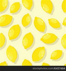 Lemon Seamless Pattern. Lemon seamless pattern. Ripe yellow lemon. Juicy fresh lemon. Tropical fruit. Healthy food element. Vector illustration. Seamless pattern on white background.