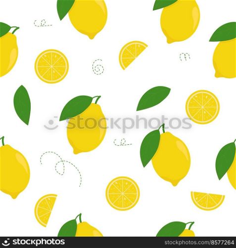 Lemon seamless vector pattern. Lemon wedges with leaves.. Lemon seamless vector pattern. Lemon wedges with leaves