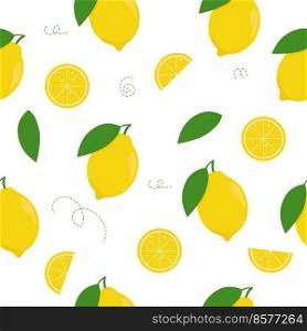 Lemon seamless vector pattern. Lemon wedges with leaves.. Lemon seamless vector pattern. Lemon wedges with leaves