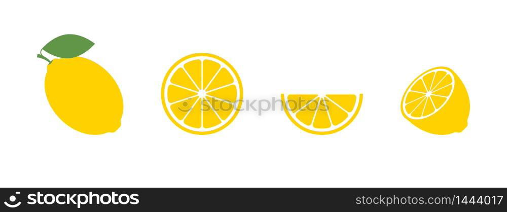 Lemon set flat icon on white background. Isolated vector illustration