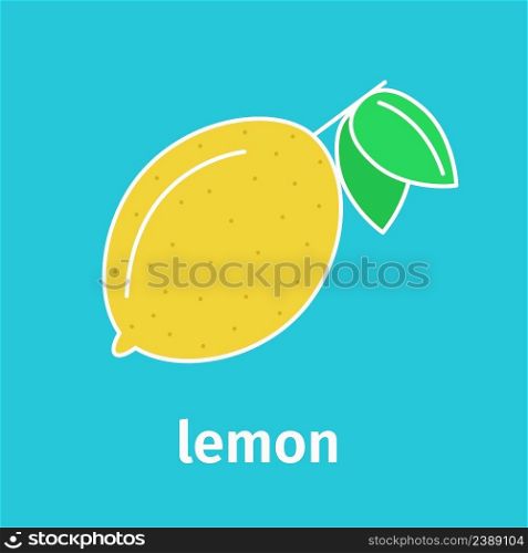 Lemon simple colored line icon. Food vector illustration. Yellow lemon with leaves 