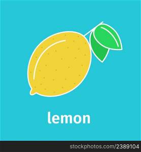 Lemon simple colored line icon. Food vector illustration. Yellow lemon with leaves 